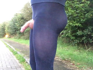 Velvet pantyhose public road walking