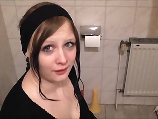 Pissing Chubby, clothed German girl gets pissed on and blows