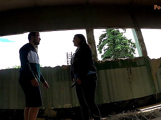 Strapon Blogger girl fucked a guy in a abandoned place (pegging, cum)